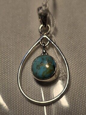 Boulder Turquoise Drop Pendant - Sterling Silver